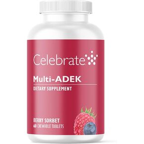 Celebrate Vitamins High ADEK Multivitamin Chewables, Iron Free, Multivitamin for Duodenal Switch Surgery Patients, Berry Sorbet, 60 Count