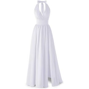 GARDOM Plunging Neck Bridesmaid Dresses for Women Long Split Backless V-Neck Chiffon Formal Gowns Evening Dresses