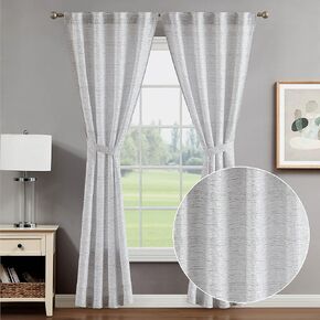 Creative Home Ideas Back Tab Window Curtain Panels (2 Panels, 38" x 96", White) Light Filtering Curtain Pair with Tiebacks - Melinda Lurex Jacquard Woven Curtains/Drapes for Bedroom, Living Room