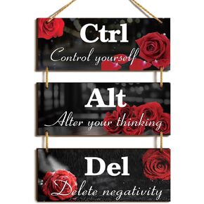Lewtemi Red Rose Office Wall Decor Ctrl Alt Del Inspirational Wooden Wall Art Motivational Wood Hanging Sign with Saying Rustic Wall Plaques Decorations for Office Women Home Door Work in Saudi Arabia