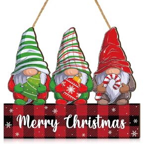 Tradder 1 Set Merry Christmas Door Sign Decor Christmas Welcome Sign Rustic Gnomes Wood Hanging Sign Wooden Holiday Decor for Christmas Winter Porch Home Front Door Yard Wall Indoor Outdoor