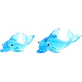 ARTIBETTER 2Pcs Crystal Glass Dolphin Figurine Hand Blown Art Sea Animal Sculpture Miniature Animal Figurine Paperweight Collectible for Nautical Home Decoration Tiny Figurines