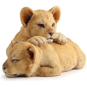 5.13 Inch Loving Lion Cubs Decorative Statue Figurine, Beige and Tan