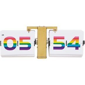 Cloudnola Flipping Out Wall and Tabletop Flip Clock, Rainbow Numbers and Gold Metal, Battery Operated Digital Display