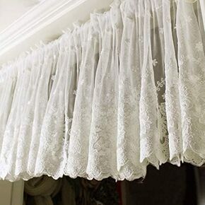 Rod Pocket Embroidery Semi Sheer Cafe Curtain Net Lace Curtain Kitchen Cafe Dining Room Bedroom Window Valances (59" W x 19"H/ 150x48cm (1 Panel))