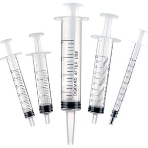 5 PCS Plastic Syringe, 1ml 3ml 5ml 10ml 20ml Feeding Syringes for Liquid, No Needle Measuring Syringe Reusable Injector for Scientific Lab Dispensing Liquid Pet Cat Food Oil Glue Applicator