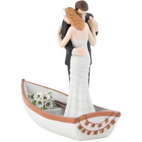 Weddingstar 9352 Row Away Wedding Couple in Rowboat Porcelain Figurine Cake Topper, Light Skin, One Size