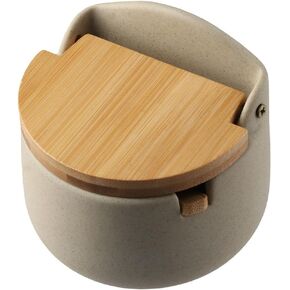 Ceramic Bamboo And Wood Lid Seasoning Pot Seasoning Box Kitchen Seasoning Storage Pot Restaurant Household Salt And Sugar Pot