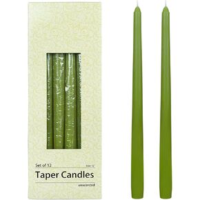 12-Piece Taper Candles, 12-Inch, Sage Green