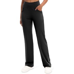 VOOVEEYA Yoga Pants Women with Pockets, Straight Wide Leg Pants High Waisted Work Dress Pants Petite/Regular/Tall