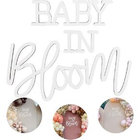 Baby In Bloom Wooden Sign with White Painted for Baby Shower Boy or Girl Gender Reveal Baby in Bloom Banner Party Decor and Backdrop Wall Photo Prop （White）