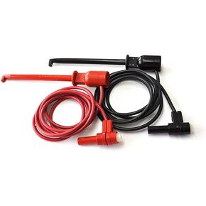 Multimeter Test Lead - Insulation-Piercing Macro-Hook to Standard Banana Plug (4 mm) Test Lead (18 AWG PVC - 48" long) - Set of 2: Red, Black