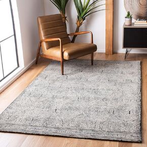 SAFAVIEH Abstract Collection Area Rug - 8' Square, Ivory & Charcoal, Handmade Wool, Ideal for High Traffic Areas in Living Room, Bedroom (ABT340H)
