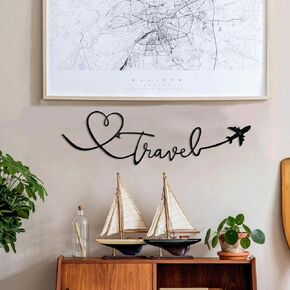 Ajqiomh Travel Wall Decor Line Wall Art, Travel Theme Classroom Decor Fun Home Decoration for Home Living Room Bedroom Office, Housewarming Gift Airplane Decor, 16×5 Inch