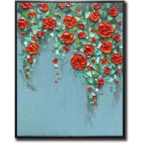 V-inspire Art,30x45 Inch Modern Hand-Painted Oil Painting - Full bouquet of flowers - Abstract Acrylic Canvas Wall Art Rich and Colorful Wall Decoration For Living Room Bedroom