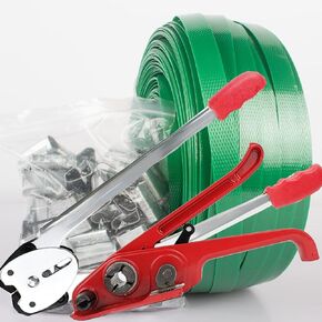 Heavy Duty Pallet Packaging Strapping Tool,Banding Strapping Kit, Strapping Tensioner Tool, Sealing Tool, 1/2" x 320’Polyester (PET) Strapping Roll, 100 pcs Open Metal Clips for Packing