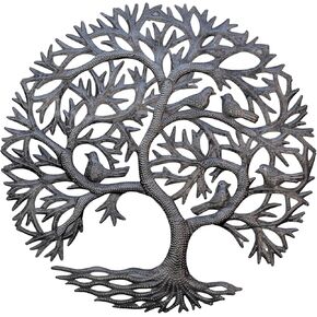 It's Cactus Haitian Tree of Life Wall Decor, Global Art Made in Haiti, Oil Drum Metal Craft with Birds, Decoration for Kitchen or Anywhere in Home, 23 In. x 23 In. (Whispering Tree)