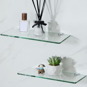 SAYAYO Floating Shelves for Wall, Tempered Glass Shelves for Bathroom, Living Room, Bedroom, Office, Toilet, Kitchen Decor, 12Inch Set of 3, Clear