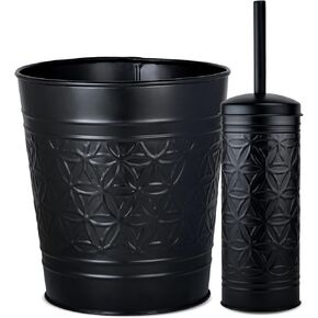 Autumn Alley Black Farmhouse Bathroom Trash Can and Toilet Bowl Brush with Holder Set - Metal Black Bathroom Accessories Set for Classic Bathroom Décor