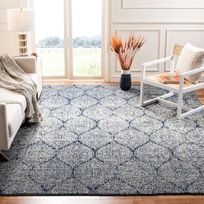 SAFAVIEH Madison Collection Area Rug - 9' Square, Navy & Silver, Glam Ogee Trellis Distressed Design, Non-Shedding & Easy Care, Ideal for High Traffic Areas in Living Room, Bedroom (MAD604G)