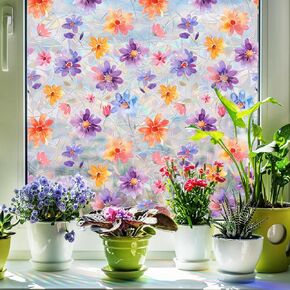 Yeysynana Window Film, Decorative Window Privacy Film, Non-Adhesive Birds Flower Stained Glass Windows Clings Stickers for Home Office Living Room Bathroom Window Door Decor