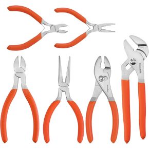 ValueMax 6-Piece Pliers Set, Includes 6 Inch& 4-3/4 Inch Long Nose Pliers, 6 Inch& 4-1/4 Inch Diagonal Pliers, 6 Inch Slip Joint Pliers, 8 Inch Groove Joint Pliers, Dipped Handle for DIY& Home Use