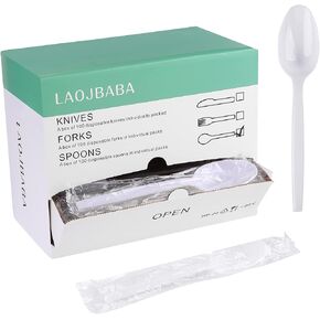 Plastic Spoons Disposable Individually Packaged Spoons White 7-Inch Commercial Take Away Spoons,Super Hard Mass Heavy Individually Wrapped Spoons 100 PCS in Saudi Arabia