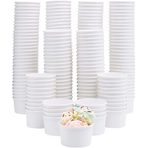 Stockroom Plus 200-Pack Paper Ice Cream Cups - Bulk 8 oz Disposable Ice Cream Bowls for Ice Cream Parties, Business Use (White)