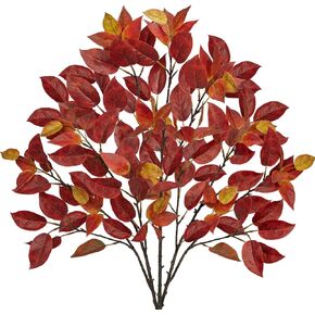 Hollyone 3 Pcs Artificial Fall Leaves Stems Branches 33.8 inch Fake Leaves Branches Fall Leaves Shrubs Silk Autumn Leaf Bushes Faux Foliage for Home Thanksgiving Centerpieces Festival Decor Dark Red