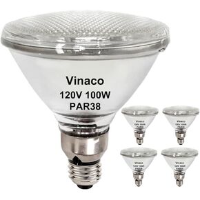 مصابيح فيناكو PAR38 Flood Llight، 4 عبوات عالية الإخراج PAR38 هالوجين ضوء الفيضانات 80W 120V، PAR38 هالوجين قابل للتعتيم، CRI100 PAR38 أبيض دافئ 2800K، لمبة هالوجين PAR38 مع قاعدة E26 للداخلية/الخارجية