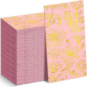 Pasimy 100 Pcs Gold Foil Guest Napkins Disposable Gold Foil Cocktail Napkins Floral Paper Tissue Elegant Dinner Hand Towels Bronzing Napkin for Bathroom Birthday Baby Shower Decor Towels (White)