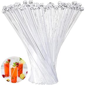200 Pieces Ball Head Stirrer Disposible Plastic Round Top Crystal Swizzle Sticks, Crystal Cake Pops, Cocktail Coffee Drink Stirrers (Clear)