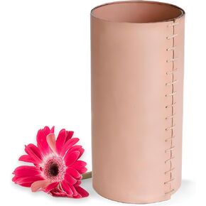 Bisque Terracotta Vase (8") - Genuine Leather Modern Vases for Home Decor - Unique Vase for Shelf Decor or Mantel Decorations - Blush Pink Vase for Use as Boho Vase, Minimalist Vase, or Nordic Vase