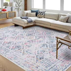 Area Rug 8x10 Washable Rugs for Living Room Soft Large Area Rug Non Slip Vintage Rug Boho Distressed Accent Rug Indoor Low Pile Throw Carpet for Bedroom Nursery Home Office Dining Beige