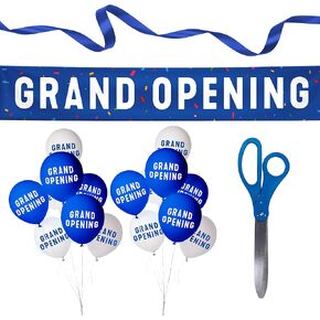 Nashira Ribbon Cutting Ceremony Kit, 25" Giant Scissors with Red Satin Ribbon, Grand Opening Banner & Balloons - Heavy Duty Metal Scissors for Special Events, Inaugurations & Ceremonies