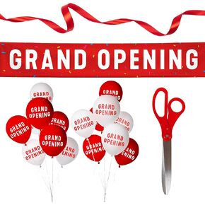 Nashira Ribbon Cutting Ceremony Kit, 25" Giant Scissors with Red Satin Ribbon, Grand Opening Banner & Balloons - Heavy Duty Metal Scissors for Special Events, Inaugurations & Ceremonies