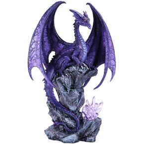 Pacific Giftware Large Winged Purple Dragon with LED Light Purple Crystal Rock 18" h