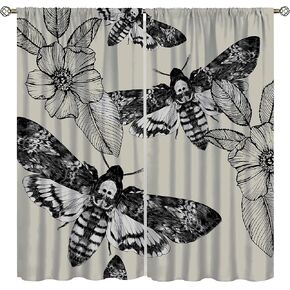 Skull Curtains, Wild Plants Mushrooms Flowers Retro Home Bedroom Living Room Window Treatments Curtains 42x45 Inch