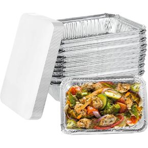 CYEAH 50 Packs Aluminum Foil Pans with Lids 8 x 6 Inch Disposable Foil Pans, 2.25lb Capacity Foil Food Containers with Lids,Disposable Cookware Tin Pans for Baking, Cooking, Heating and Takeout
