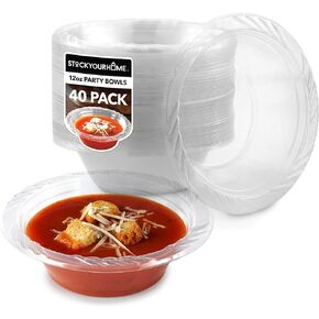 120 Pack 12 oz Elegant Clear Plastic Bowls for Parties Small Disposable Bowl for Fancy Dinner or Cocktail Party, Soup and Salad, Thick and Sturdy