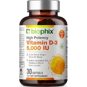 biophix Vitamin D-3 10000 IU 120 Softgels - High-Potency in Extra Virgin Olive Oil Non-GMO Soy-Free Supports Strong Bones Immune Health and K2