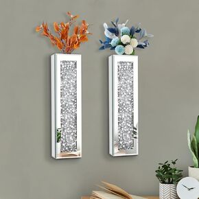 Azonsdop Silver Mirrored Vase Set of 3, Crystal Crush Diamond Flower Vase, Stunning Decorative Glass Hanging Planter & Container for Home Decor. Befit for Faux Plants. Can't Hold Water.