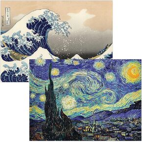 2 Pack - Starry Night by Vincent Van Gogh & The Great Wave Off Kanagawa by Katsushika Hokusai - Fine Art Poster Prints (LAMINATED, 18" x 24")
