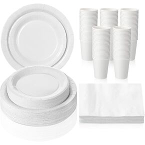 Tioncy 200 Pcs Disposable Paper Plates Cups and Napkins Party Supplies Serve 50 Guests Disposable Paper Dinnerware Set for Wedding Baby Shower Birthday Graduation Party Family Picnic(Purple)