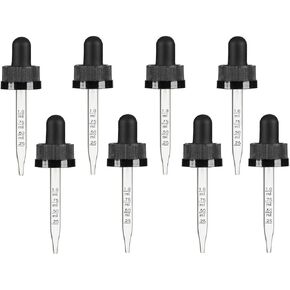 Comfort Axis Child Resistant Calibrated Glass Eye Dropper for 1/2 oz Bottle, Black, 18-400 Neck Finish, 1 mL Capacity (8 Pack)