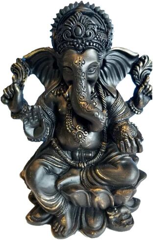 مجموعات RK تمثال لورد غانيش مقاس 15.24 سم/تمثال غانيشا باللون الأسود اللامع الأنيق ولمسة من البرونز المصقول. تمثال فاخر مصنوع من مسحوق الرخام. in Kuwait