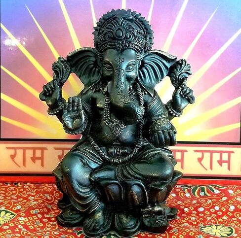 مجموعات RK تمثال لورد غانيش مقاس 15.24 سم/تمثال غانيشا باللون الأسود اللامع الأنيق ولمسة من البرونز المصقول. تمثال فاخر مصنوع من مسحوق الرخام. in Kuwait