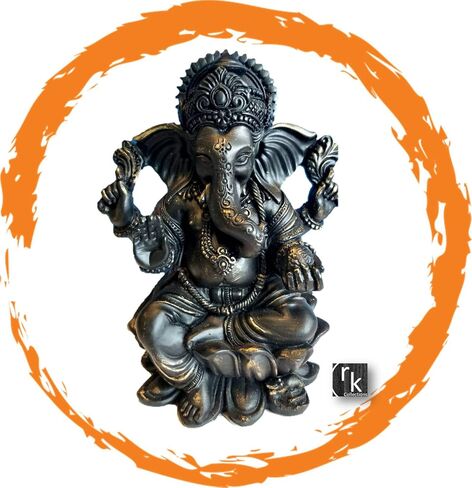 مجموعات RK تمثال لورد غانيش مقاس 15.24 سم/تمثال غانيشا باللون الأسود اللامع الأنيق ولمسة من البرونز المصقول. تمثال فاخر مصنوع من مسحوق الرخام. in Kuwait