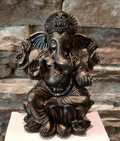 مجموعات RK تمثال لورد غانيش مقاس 15.24 سم/تمثال غانيشا باللون الأسود اللامع الأنيق ولمسة من البرونز المصقول. تمثال فاخر مصنوع من مسحوق الرخام. in Kuwait
