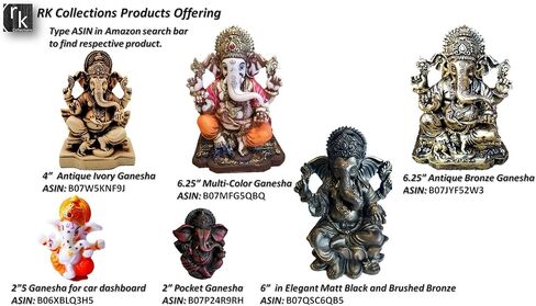 مجموعات RK تمثال لورد غانيش مقاس 15.24 سم/تمثال غانيشا باللون الأسود اللامع الأنيق ولمسة من البرونز المصقول. تمثال فاخر مصنوع من مسحوق الرخام. in Kuwait